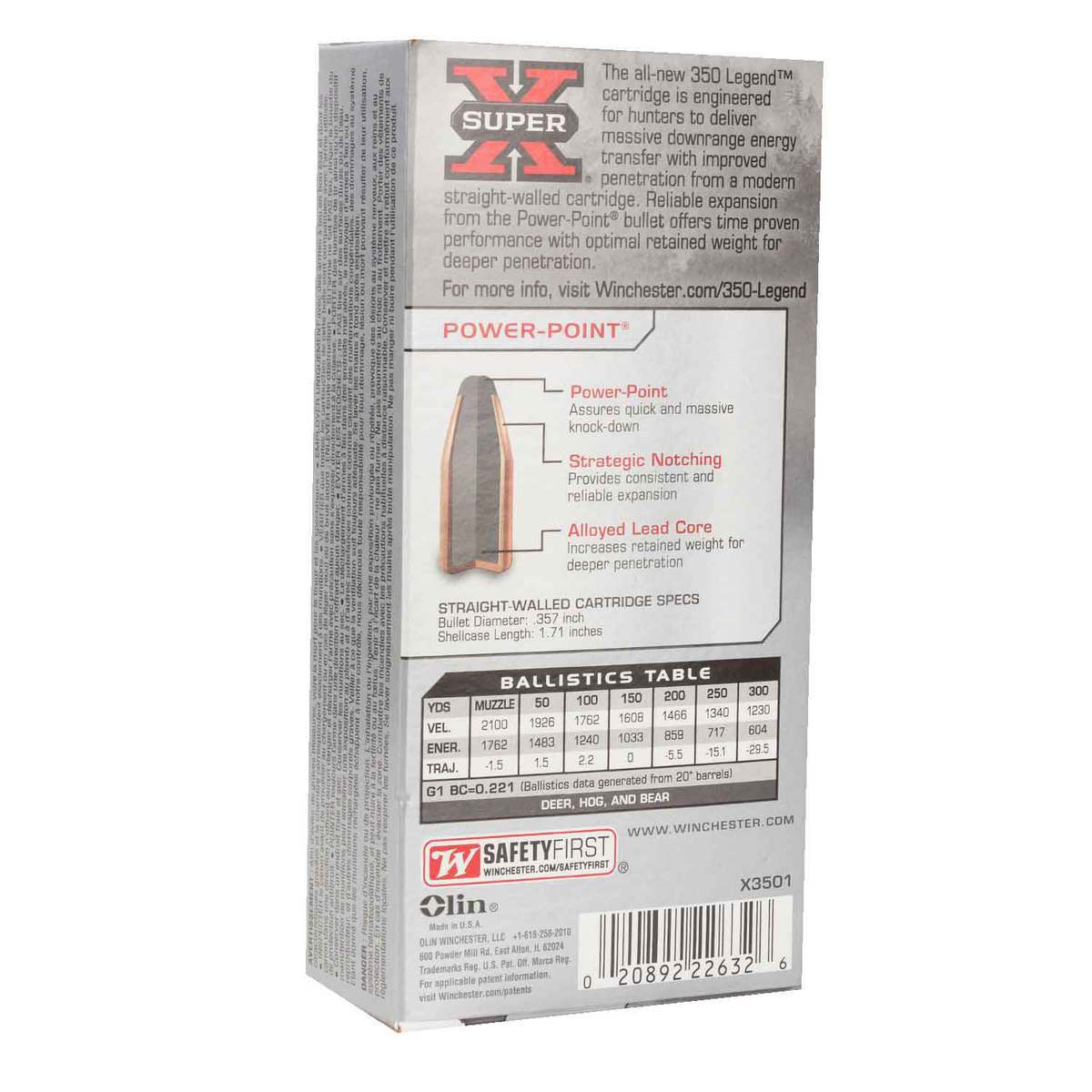 Winchester Super X 350 Legend 180gr Power Point Rifle Ammo - 20 Rounds Winchester Super X 350 Legend 180gr Power Point Rifle Ammo - 20 Rounds