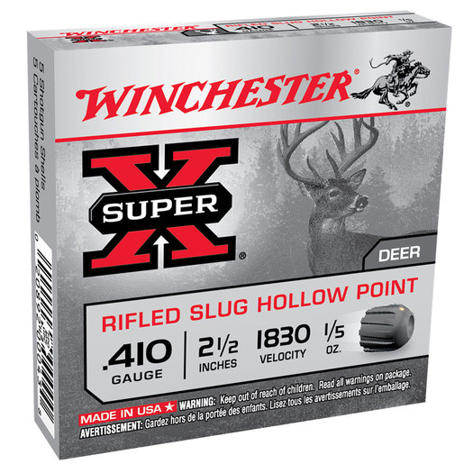 Winchester Super-X Rifled Slug Hollow Point 410 2-1/2in 1/5oz Slug Shotshells – 5 Rounds