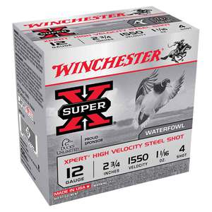 Winchester Super-X Xpert High Velocity Steel Shot 12 Gauge 2-3/4in #4 1-1/16oz Waterfowl Shotshells - 25 Rounds