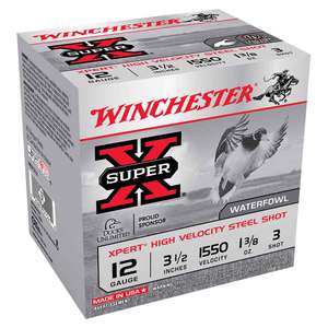 Winchester Super-X Xpert High Velocity Steel Shot 12 Gauge 3-1/2in #3 1-3/8oz Waterfowl Shotshells - 25 Rounds Winchester Super-X Xpert High Velocity Steel Shot 12 Gauge 3-1/2in #3 1-3/8oz Waterfowl Shotshells - 25 Rounds