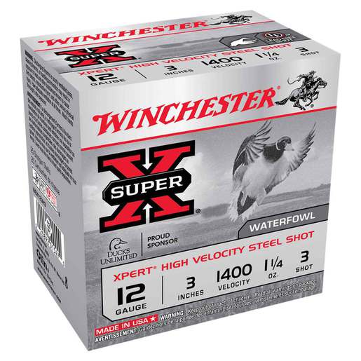 Winchester Super-X Xpert High Velocity Steel Shot 12 Gauge 3in #3 1-1/4oz Waterfowl Shotshells – 25 Rounds – #3