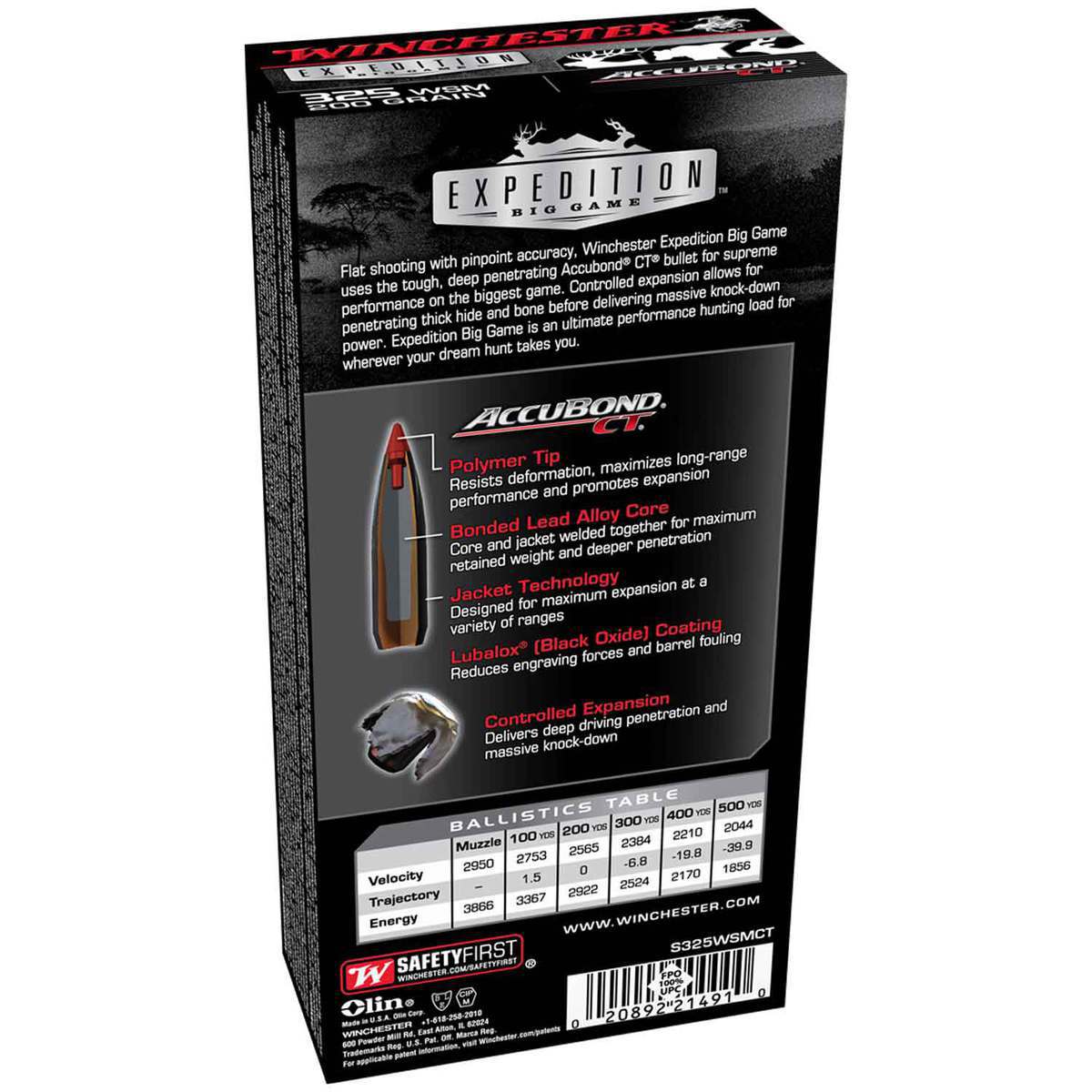 Winchester Supreme 325 WSM (Winchester Short Mag) 200gr Accubond CT Rifle Ammo - 20 Rounds Winchester Supreme 325 WSM (Winchester Short Mag) 200gr Accubond CT Rifle Ammo - 20 Rounds