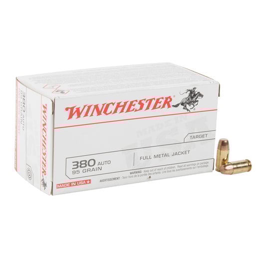 Winchester Target 380 Auto (ACP) 95gr FMJ Handgun Ammo Ammo - 100 Rounds 100 Rounds Ammo