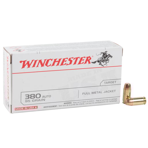 Winchester Target 380 Auto (ACP) 95gr FMJ Handgun Ammo Ammo - 50 Rounds 50 Rounds Ammo
