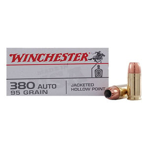 Winchester USA 380 Auto (ACP) 95gr JHP Centerfire Handgun Ammo - 50 Rounds