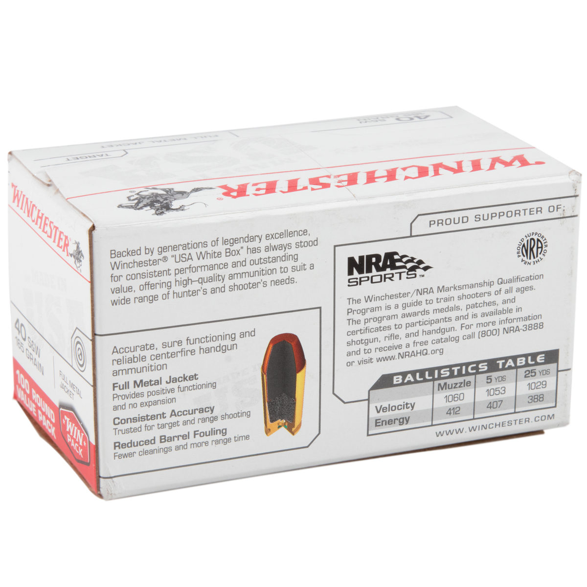 Winchester Target 40 S&W 165gr FMJ Handgun Ammo - 100 Rounds Winchester Target 40 S&W 165gr FMJ Handgun Ammo - 100 Rounds