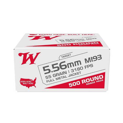 Winchester M193 USA White Box 5.56mm NATO 55gr FMJ Centerfire Rifle Ammo Ammo - Bulk 500 Rounds Bulk 500 Rounds Ammo