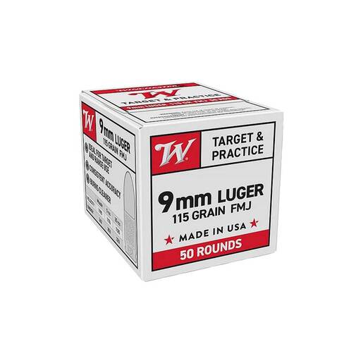 Winchester Target & Practice 9mm Luger 115gr FMJ Centerfire Handgun Ammo - 50 Rounds Winchester Target & Practice 9mm Luger 115gr FMJ Centerfire Handgun Ammo - 50 Rounds