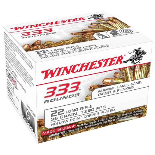 Winchester USA 22 Long Rifle 36gr CPHP Rimfire Ammo Ammo - 333 Rounds 333 Rounds Ammo