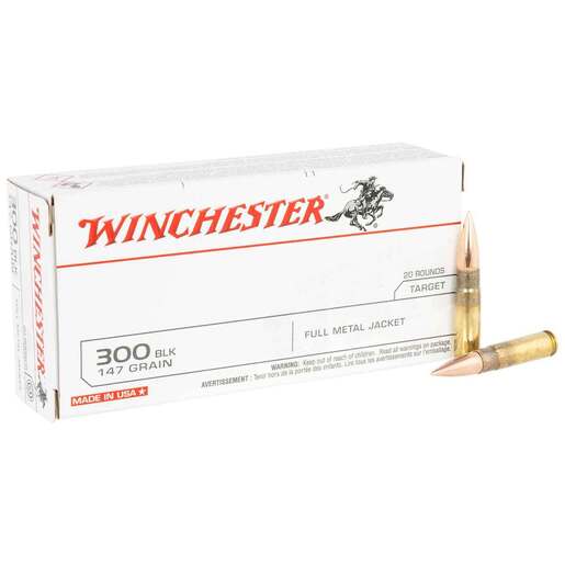 Winchester USA 300 AAC Blackout 147gr FMJ Rifle Ammo Ammo - 20 Rounds 20 Rounds Ammo