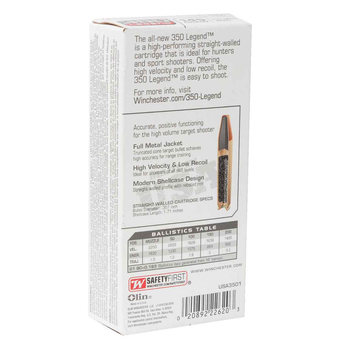 Winchester USA 350 Legend 145gr FMJ Rifle Ammo - 20 Rounds Winchester USA 350 Legend 145gr FMJ Rifle Ammo - 20 Rounds