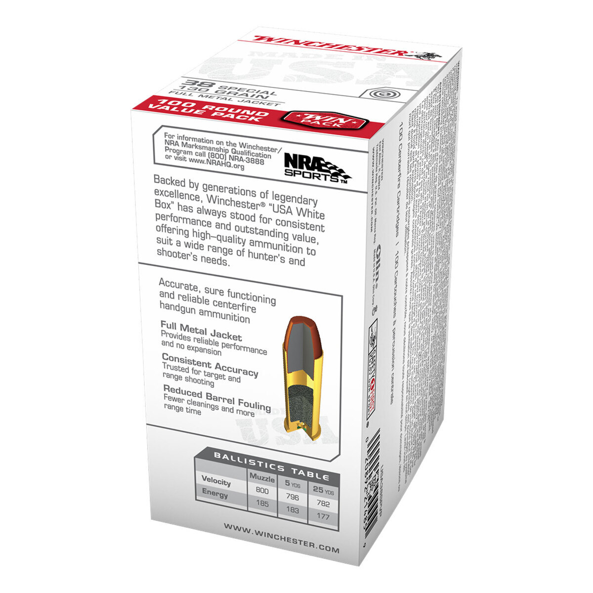 Winchester USA 38 Special 130gr FMJ Handgun Ammo - 100 Rounds Winchester USA 38 Special 130gr FMJ Handgun Ammo - 100 Rounds