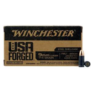 Winchester USA Forged 9mm Luger 115gr FMJ Centerfire Handgun Ammo - 50 Rounds
