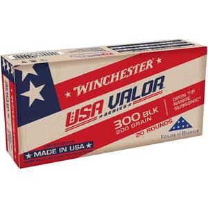 Winchester USA Valor 300 AAC Blackout 200gr FMJ Centerfire Rifle Ammo - 20 Rounds