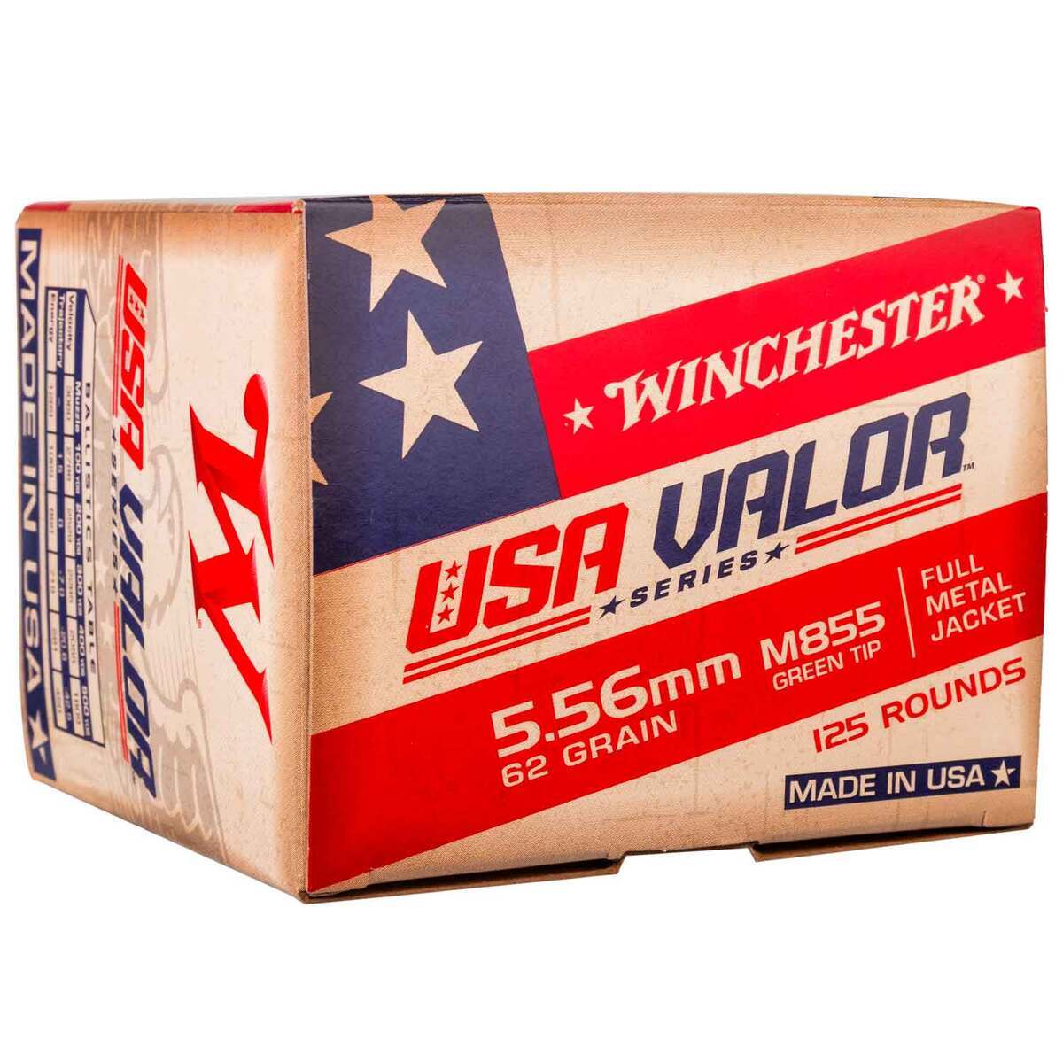 Winchester USA Valor 5.56mm NATO 62gr FMJ Rifle Ammo - 125 Rounds Winchester USA Valor 5.56mm NATO 62gr FMJ Rifle Ammo - 125 Rounds