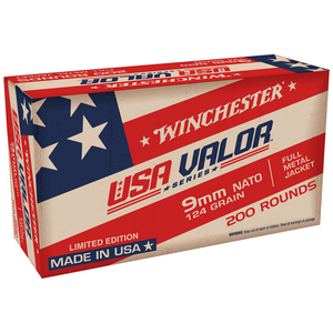 Winchester USA Valor 9mm NATO 124gr FMJ Handgun Ammo - 200 Rounds