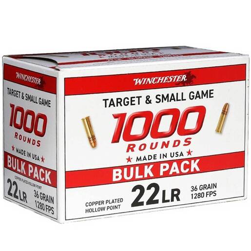 Winchester USA White Box 22 Long Rifle 36gr Copper Plated Hollow Point Rimfire Ammo Ammo - Bulk 1000 Rounds Bulk 1000 Rounds Ammo