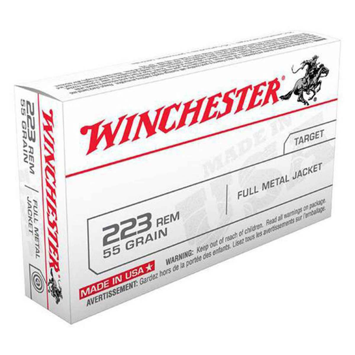 Winchester USA White Box 223 Remington 55gr FMJ Rifle Ammo - 20 Rounds