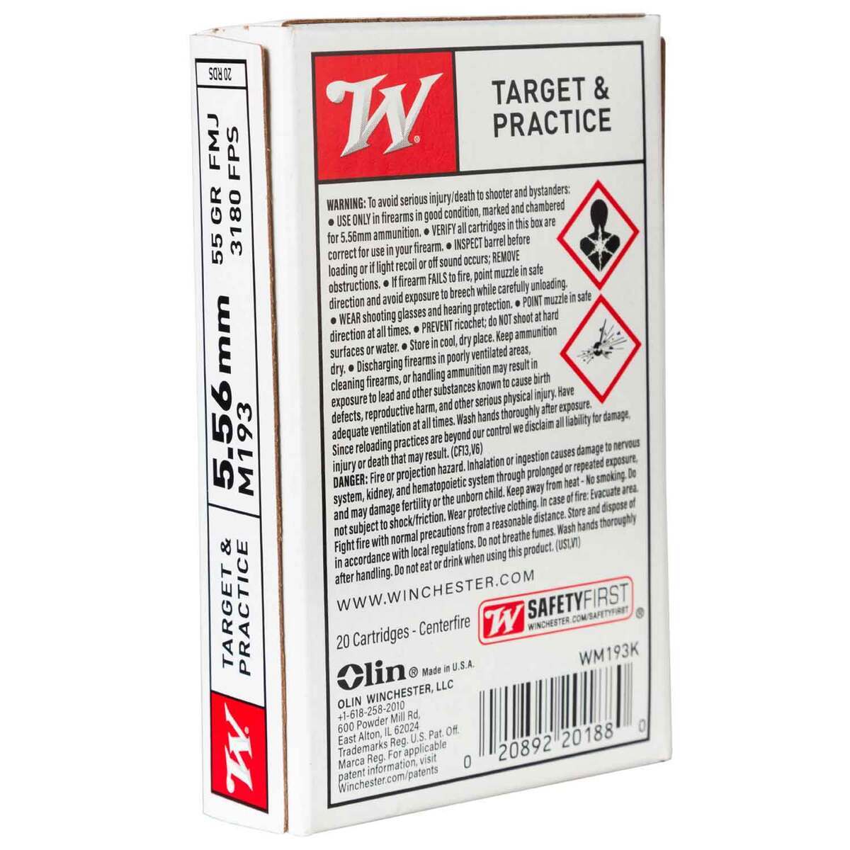 Winchester USA White Box 5.56mm NATO 55gr FMJ Rifle Ammo - 20 Rounds Winchester USA White Box 5.56mm NATO 55gr FMJ Rifle Ammo - 20 Rounds