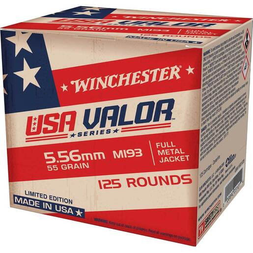 Winchester Valor 5.56mm NATO 55gr Full Metal Jacket Rifle Ammo Ammo - 125 Rounds 125 Rounds Ammo