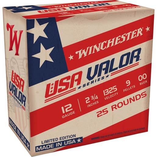 Winchester Valor Series 12 Gauge 2-3/4in 00 Buck Shotshells – 25 Rounds – #00 Buck