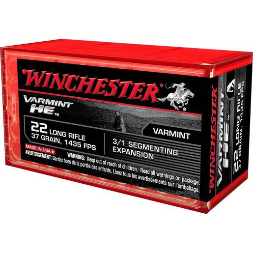 Winchester Varmint HE 22 Long Rifle 37gr Rimfire Ammo Ammo - 50 Rounds 50 Rounds Ammo