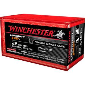 Winchester Varmint HV 22 WMR (22 Mag) 30gr V-Max Rimfire Ammo - 50 Rounds