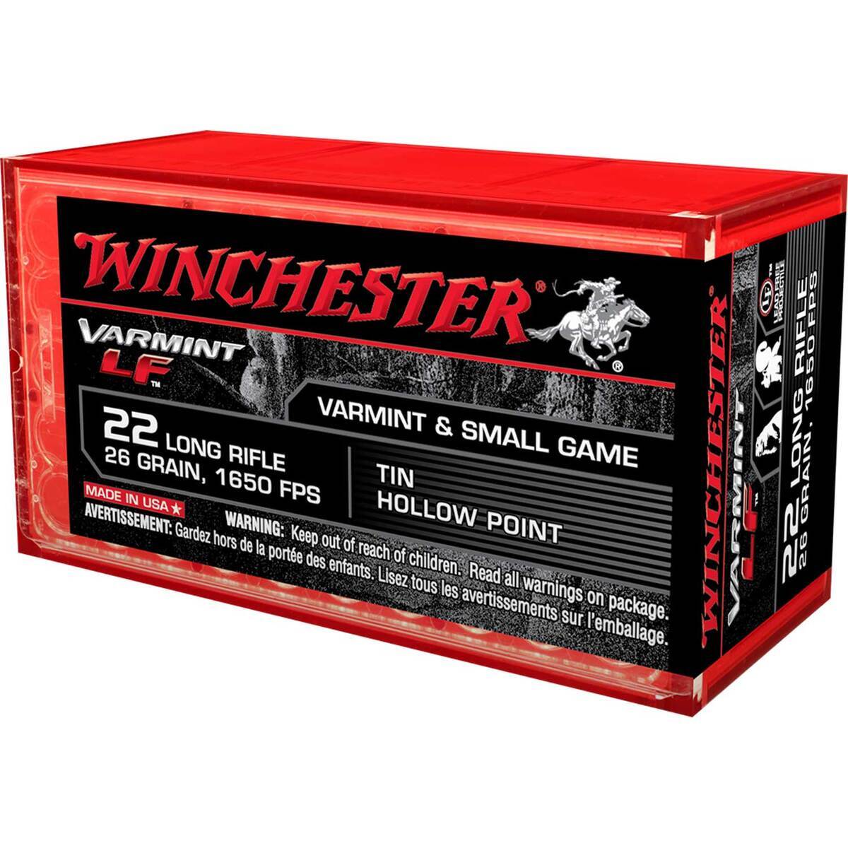 Winchester Varmint LF 22 Long Rifle 26gr Hollow Point Rimfire Ammo - 50 ...