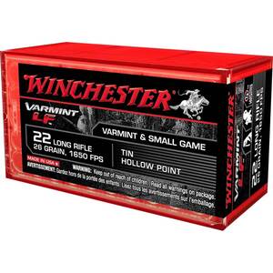 Winchester Varmint LF 22 Long Rifle 26gr Hollow Point Rimfire Ammo - 50 Rounds