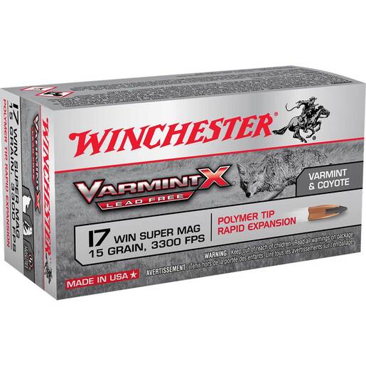 Winchester Varmint X 17 Winchester Super Mag 15gr Polymer Tip Rimfire Ammo – 50 Rounds