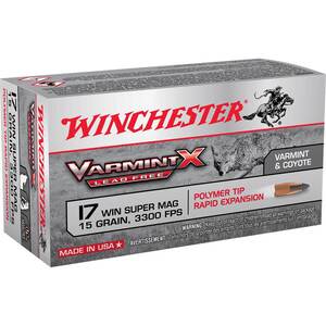 Winchester Varmint X 17 Winchester Super Mag 15gr Polymer Tip Rimfire Ammo - 50 Rounds Winchester Varmint X 17 Winchester Super Mag 15gr Polymer Tip Rimfire Ammo - 50 Rounds