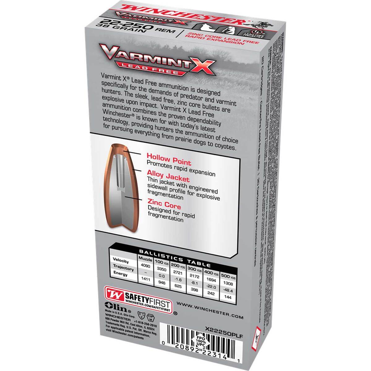 Winchester Varmint X 22-250 Remington 38gr Lead Free Rifle Ammo - 20 Rounds Winchester Varmint X 22-250 Remington 38gr Lead Free Rifle Ammo - 20 Rounds