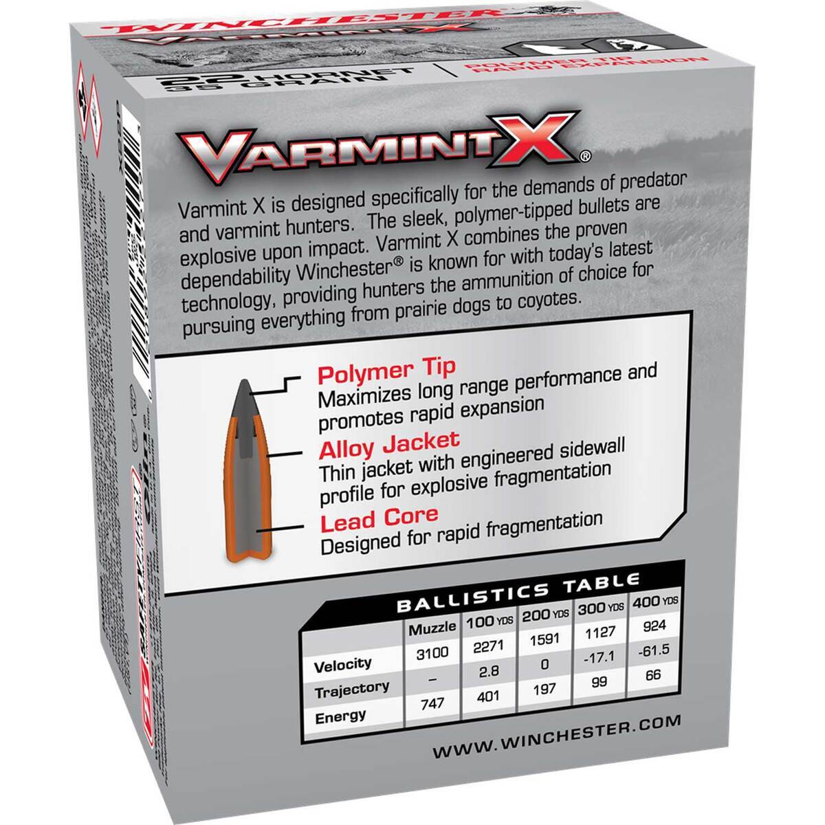 Winchester Varmint X 22 Hornet 35gr Rifle Ammo - 20 Rounds Winchester Varmint X 22 Hornet 35gr Rifle Ammo - 20 Rounds