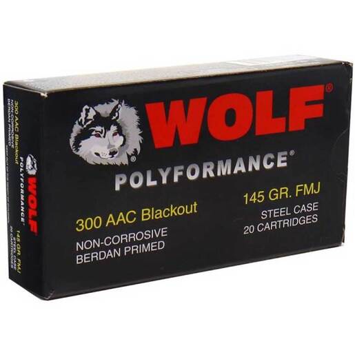 Wolf Ammo 300 AAC Blackout 145gr FMJ Steel Case Ammo - 20 Rounds 20 Rounds Ammo