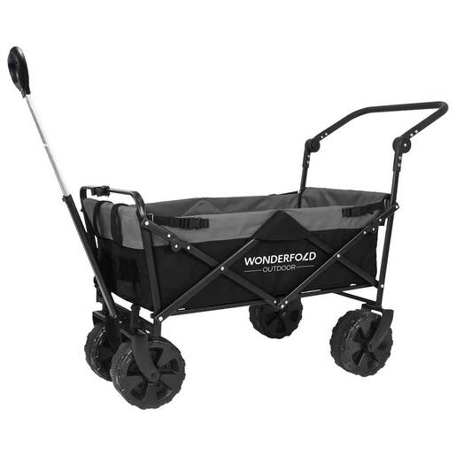 WonderFold S2 Push and Pull Folding Ultility Cart with Wide Beach Tires - Black