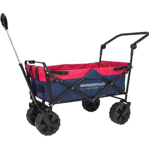 WonderFold S2 Push and Pull Folding Ultility Cart with Wide Beach Tires - Navy/Red