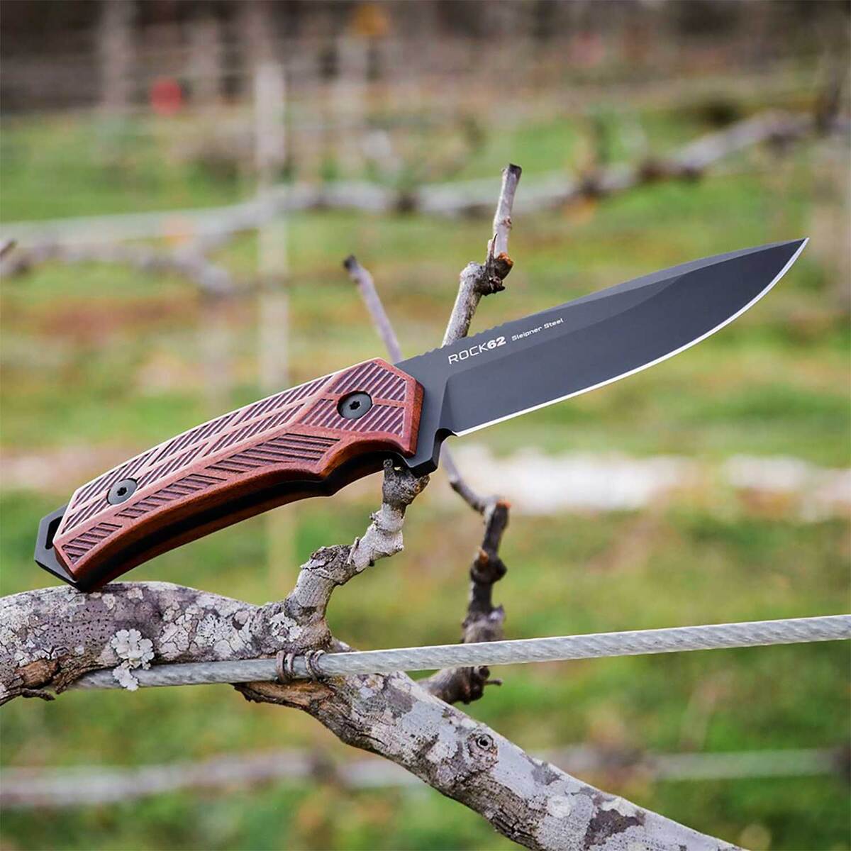 WOOX Rock 62 4.25 inch Fixed Blade - Engraved Brown - Brown WOOX Rock 62 4.25 inch Fixed Blade - Engraved Brown - Brown