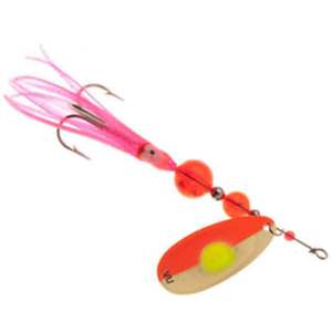Yakima Flash Glo Squid Spinner Inline Spinner - Brass Flame Chartreuse Dot, 4in
