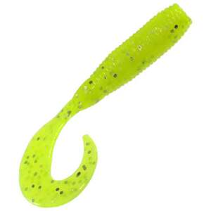 Yamamoto Single Tail Grub - Chartreuse/Large Silver Flakes, 4in, 20pk