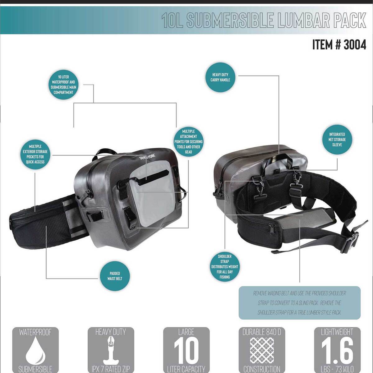 Yankee Fork Submersible Waterproof Fishing Waist Pack - 10L - Grey 10L Yankee Fork Submersible Waterproof Fishing Waist Pack - 10L - Grey 10L