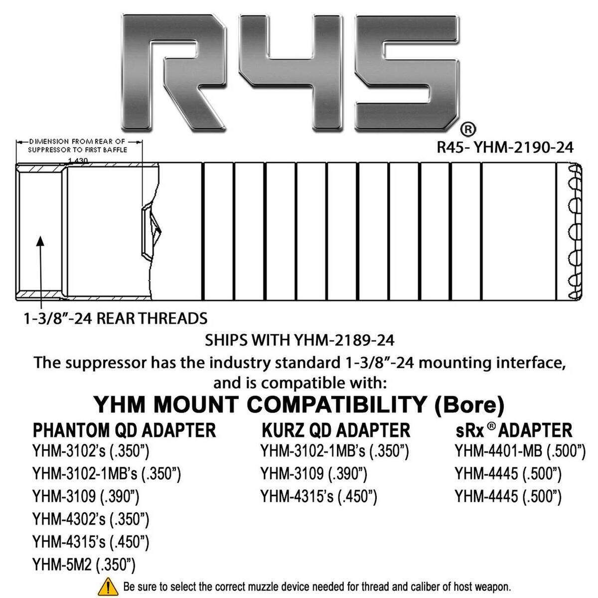 YHM R45 .45 Cal Suppressor - Matte Black Cerakote | Sportsman's Warehouse