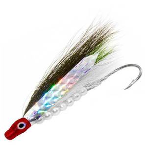 Zak Tackle Salmon Fly Trolling Fly - Dark Green/White/Pearl Bead/Red Head/Mylar Wing, 4in