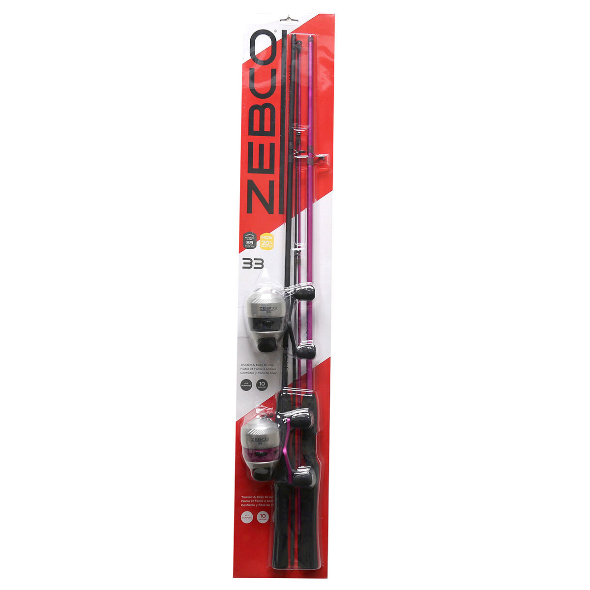 Zebco 33 Pink and Silver Spincast Combo - 5ft 6in, Medium Power, 2pc - Pink SIlver Zebco 33 Pink and Silver Spincast Combo - 5ft 6in, Medium Power, 2pc - Pink SIlver