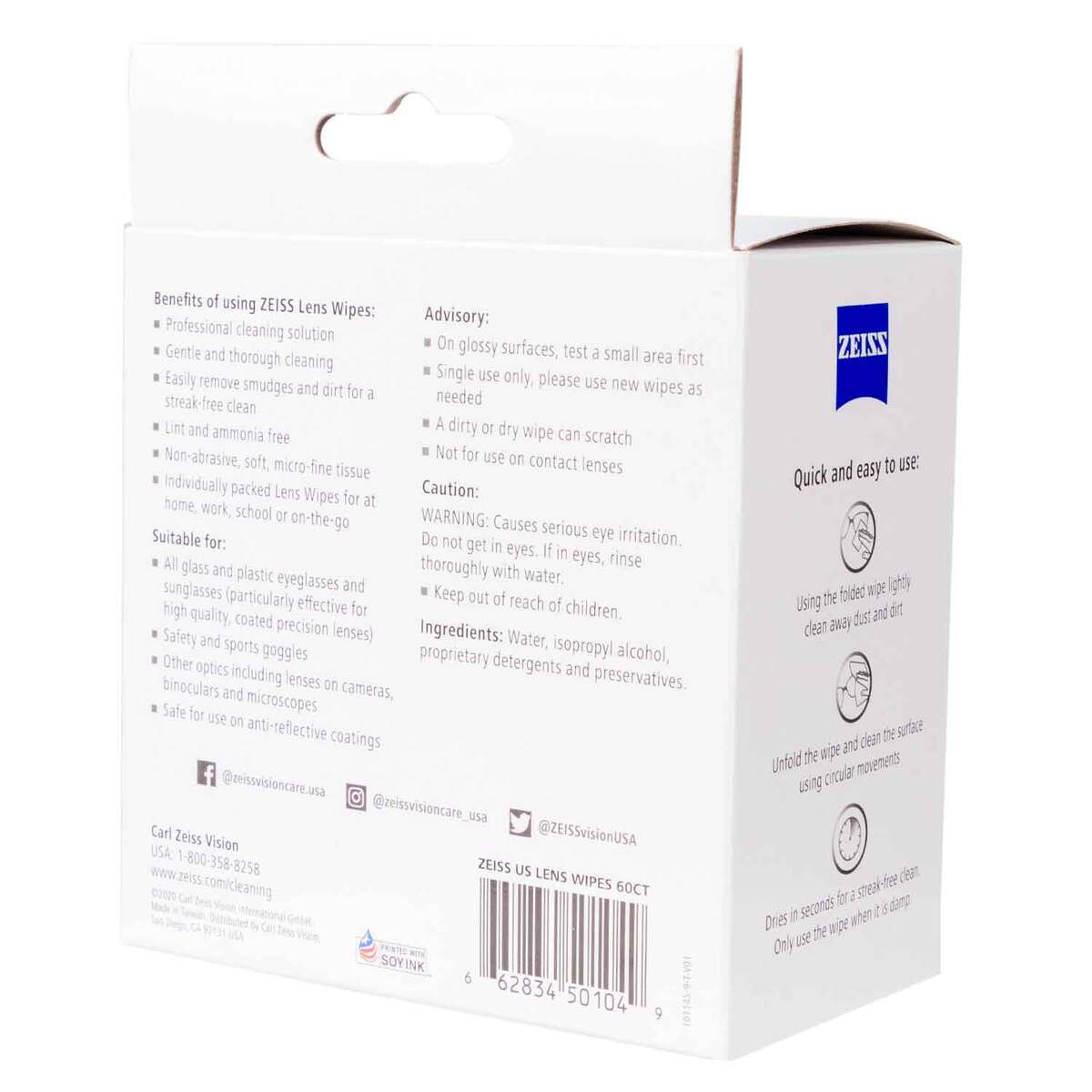 Zeiss Lens Wipes - 60 Count - White Zeiss Lens Wipes - 60 Count - White