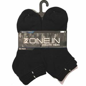 Zone In Men's Athletic Casual 20 Pack Ankle Socks - Black/White/Grey - L